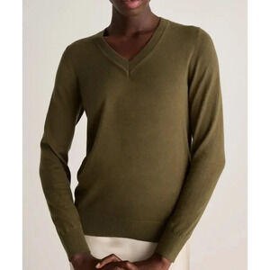 NWT State Fusio Women's Merino Wool Cashmere V‎ Neck Olive Green Sweater Medium